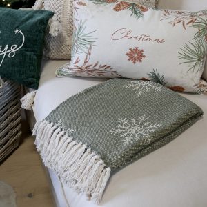 Chic Antique torkkupeitto oliivi hapsuilla 150 x 130 cm