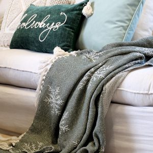 Chic Antique torkkupeitto oliivi hapsuilla 150 x 130 cm