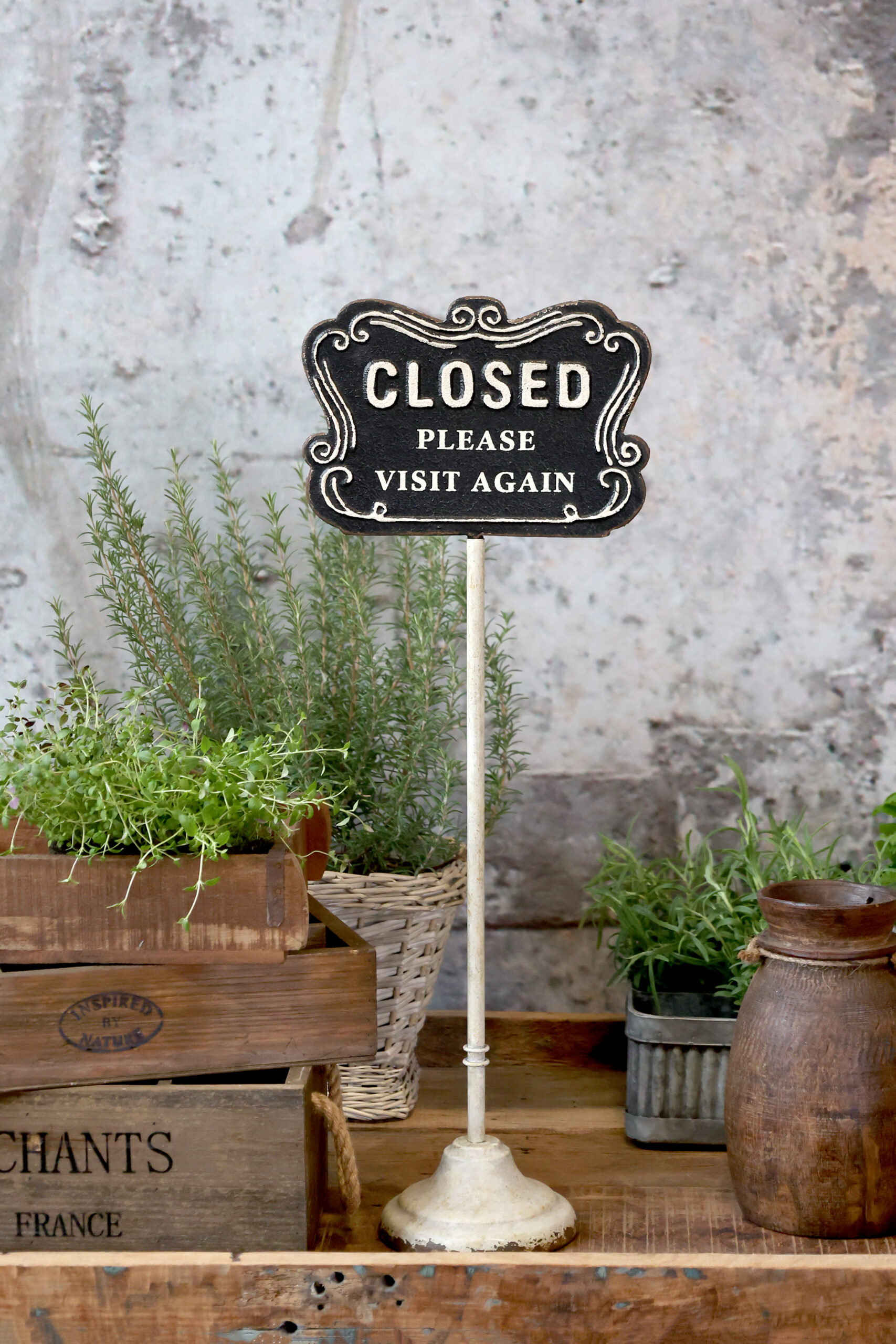 Metallikyltti open/closed antiikinvalkoinen/musta 70 cm Chic Antique - Image 4
